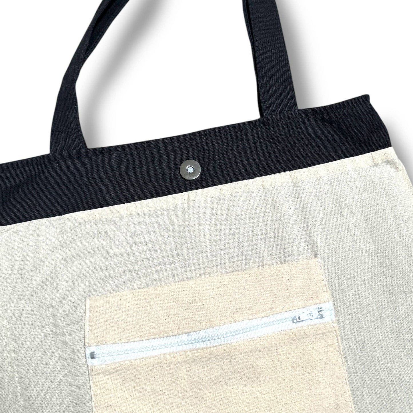 Yellow Daisy Embroidery Tote Bag: Black