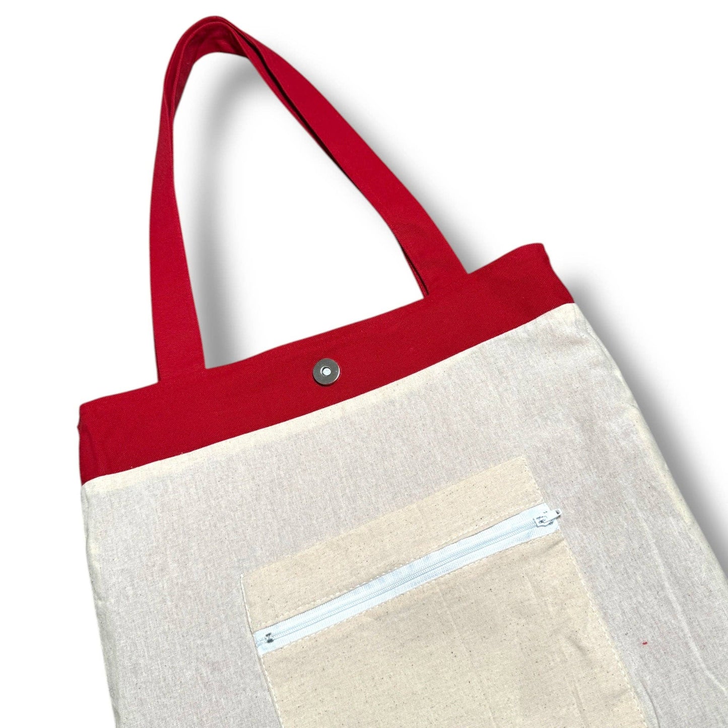 Daisy Pocket Embroidery Tote Bag: Red